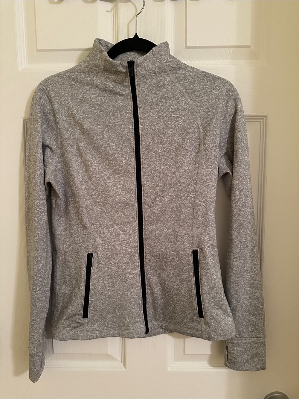 PINK Victoria's Secret Heather Gray Full-Zip Jacket with Black Trim